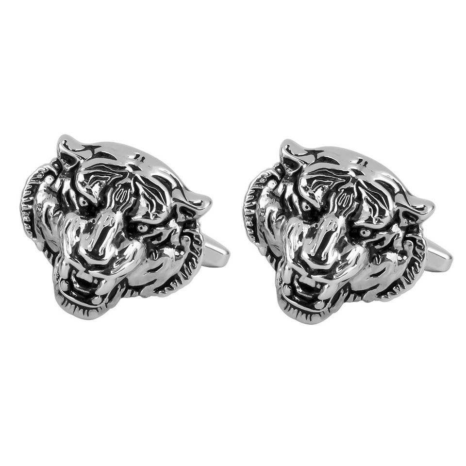2022 New Black Oiled Retro Pattern Animal Shape Tiger Head Cufflinks Zodiac Jewelry Wholesale Cufflinks Men
