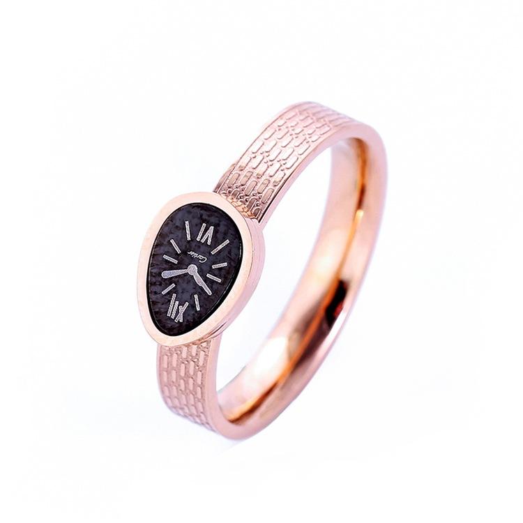 Factory New Arrival Wholesale Custom Logo High End Rose Gold Plated Stainless Steel Oval Watch Ring For Women