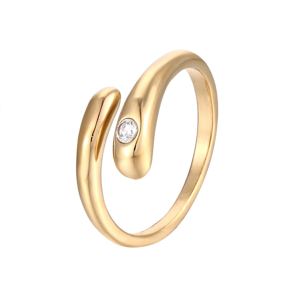 New Arrival Trendy Women Snake Shape Ring Stainless Steel Ring Diamond Open Ring For Lady